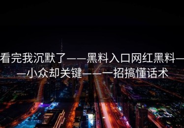 看完我沉默了——黑料入口网红黑料——小众却关键——一招搞懂话术