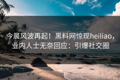 今晨风波再起！黑料网惊现heiliao，业内人士无奈回应：引爆社交圈