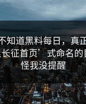 你可能不知道黑料每日，真正靠的是‘万里长征首页’式命名的目的｜别怪我没提醒