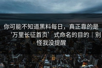 你可能不知道黑料每日，真正靠的是‘万里长征首页’式命名的目的｜别怪我没提醒