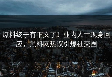 爆料终于有下文了！业内人士现身回应，黑料网热议引爆社交圈