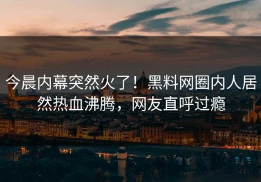 今晨内幕突然火了！黑料网圈内人居然热血沸腾，网友直呼过瘾