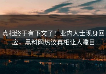 真相终于有下文了！业内人士现身回应，黑料网热议真相让人瞠目