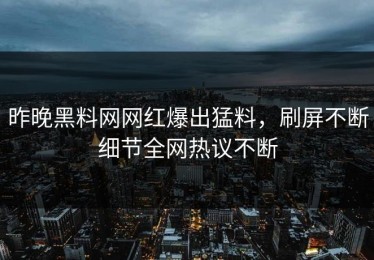 昨晚黑料网网红爆出猛料，刷屏不断细节全网热议不断