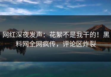 网红深夜发声：花絮不是我干的！黑料网全网疯传，评论区炸裂