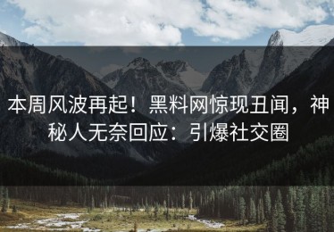 本周风波再起！黑料网惊现丑闻，神秘人无奈回应：引爆社交圈