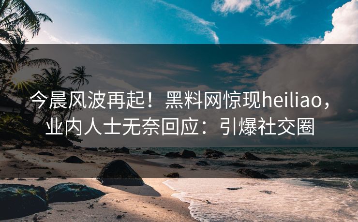 今晨风波再起！黑料网惊现heiliao，业内人士无奈回应：引爆社交圈